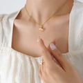 Elegant 18K gold ginkgo leaf necklace with sparkling zircon and realistic texture - Ginkgo Leaf Zircon Necklace (P409)