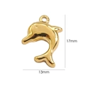 Polished golden dolphin charm showing dimensions of 17mm by 13mm for DIY jewelry - 7060-Dolphin