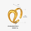 Adjustable golden stainless steel open ring with minimalist hollow teardrop line design - Teardrop / Gold