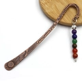 Segnalibro retrò in bronzo con ciondolo di perle in cristallo naturale dei sette chakra - Sole e stella in bronzo antico con 7 perle chakra