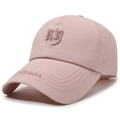 Pink quick-dry baseball cap with breathable laser-cut holes and 3D NY embroidery - Adjustable / Pink