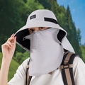 Light grey wide brim sun hat with face mask and neck flap for outdoor hiking - Light Gray