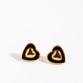 Eleganti orecchini a lobo a forma di cuore in oro e smalto nero lucido - Nero