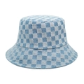 Détail du chapeau bob à damier bleu et gris en tissu tissé épais avec texture - M (56-58cm) / Bleu clair