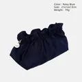 Navy blue pleated makeup bag with pearl zipper detail, size 21x12x13cm, portable vanity case - Navy Blue