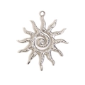 Minimalist silver sun pendant with spiral texture and hand-hammered wave sunrays - Sun Pendant / Steel