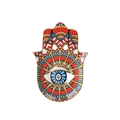 Ceramic Hamsa Hand jewelry tray with Fatima eye design in vibrant red and blue finish - Red Hamsa Hand Tray (Style F)