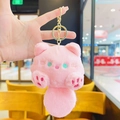 Portachiavi gatto di peluche rosa con chiusura dorata e occhi ricamati turchese - Stile Sonoro / Rosa