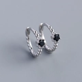 S925 sterling silver beaded hoop earrings featuring a central prong-set black zircon - Platinum (Black Zirconia)