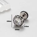 Detailed side view of silver men's stud earring with clear zircon and dimensions 0.84cm - Coronet Style (S30)