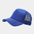 Detail of blue trucker hat showing mesh panels and stitching on the brim - Adjustable / Royal Blue