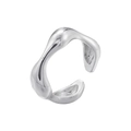 Macro shot of silver liquid metal style ring featuring a polished organic wavy design - VJ543 / White Gold