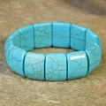 Elastisches Türkis-Armband mit rechteckigen Perlen und Vintage Spinnennetz-Marmorierung - Rechteckiger Blockstil (B1870)