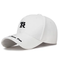 Casquette de baseball blanche usée en coton avec broderie R noire et texte - Réglable / Blanc
