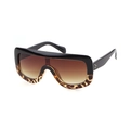 Oversized pilot sunglasses with black and leopard frames and brown gradient lenses - Black Leopard Double Tea