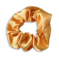 Golden satin silk scrunchie with high-gloss finish and smooth pleated texture - Gold Yellow