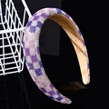 Detail of wide headband featuring purple, pink, and silver rhinestone grid patterns - 3cm Checker Rhinestone Padded Headband [Purple Checker]
