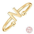 Minimalist S925 sterling silver open ring in gold finish featuring the initial letter N - Gold-N