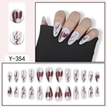 Detail view of water drop almond nails with white and dark red marble smoke texture - White Base Dark Red Marble Smoke (Y-354)