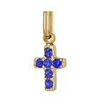Golden cross pendant charm with inlaid blue gemstones on a clean white background - Gold with Dark Blue Rhinestone