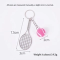Porte-clés mini raquette de tennis avec balle rose et cadre argenté poli - 2cm Petit / Raquette Argent + Balle Rose Rouge 2cm