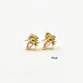 Vintage gold beetle stud earrings with pink pear-shaped zircon for women - Pink Spider Style (ZYN-DME243G-B) / Gold/Pink