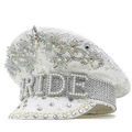 Cappello da capitano sposa bianco con paillettes, perle e scritta BRIDE per feste - M (56-58cm) / Bianco (01)