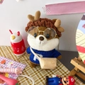 Cute Shiba Inu plush crossbody bag wearing deer horns and blue knit sweater - Full Set With Accessories / Dark Blue