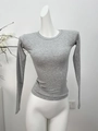 Slim fit modal stretch long sleeve sports T-shirt in grey with a crew neck design - XS / Crew Neck / Gray