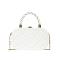 Elegante bolso caja blanco con relieve de corazón y asa tejida bicolor - Blanco Roto