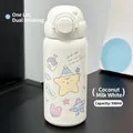 Cute 500ml coconut milk white cartoon insulated thermos with dual-drinking lid design - Dream White
