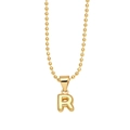 Polished gold initial R pendant necklace with classic bead chain for women - Letter R