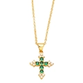 Elegante goldene Kreuzkette mit grünen Zirkonsteinen und weißen Kristallakzenten - Grün