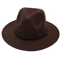 Classic dark brown felt fedora hat with wide brim and elegant leather belt buckle decor - Kids Flat Brim (54cm) / Coffee