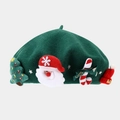 Detail of dark green wool beret featuring 3D Santa, Christmas tree and candy cane - Green (Christmas Style 2)
