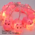 Pink cartoon hippo LED string lights for Christmas festive decoration, 4x6.3cm size - Pink Hippo (1.8m 10 LEDs - 2AA Constant Light Battery Box)