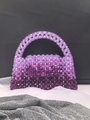Detailed close-up of handmade purple gradient beaded handbag with transparent beads - Gradient Purple
