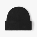 Gorro de punto negro clásico con diseño acanalado y doble vuelta para calidez invernal - Negro
