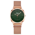 Women's quartz watch with rose gold mesh magnetic strap and deep green dial - Rose Gold