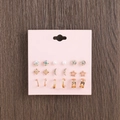 Chic 9-pair gold alloy star and moon stud earring set with pearls and crystals on pink card - Rhinestone Pearl Moon Star U-Shape 9 Pairs Earring Set