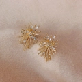 Elegant gold fireworks tassel earrings with sparkling crystals on beige fabric - D0080 Large Snowflake Studs / Gold