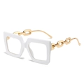 White thick frame oversized glasses featuring stylish gold metal chain design temples - White Frame