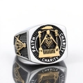 Two-tone stainless steel Masonic ring with gold Eye of Providence and Faith Charity engraving - US 7 / Two-Tone Gold (21307)