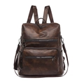 Mochila vintage de cuero sintético marrón oscuro con múltiples compartimentos con cremallera - Marrón Oscuro