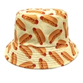 Dubbelzijdige beige vissershoed met hotdogpatronen voor heren en dames als zonbescherming - M (56-58cm) / Hamburger Afdrukken