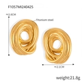 Golden titanium steel twisted spiral oval hoop earrings with a polished metallic finish - F1057 Spiral Texture Style (Gold)