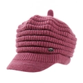 Winter rabbit fur knit hat with visor and pearl flower detail in dark pink color - One Size / Long Hair Rabbit Fur Piano Hat Purple