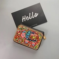 Bohemian handmade beaded card holder wallet with colorful patterns and gold zipper - No.22 (Geometric Floral)