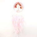Detail of pink crystal Tree of Life dream catcher with soft feathers and pearls - Rose Quartz + Feather