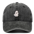 Casquette de baseball vintage gris anthracite délavé avec broderie fantôme et visière - Noir